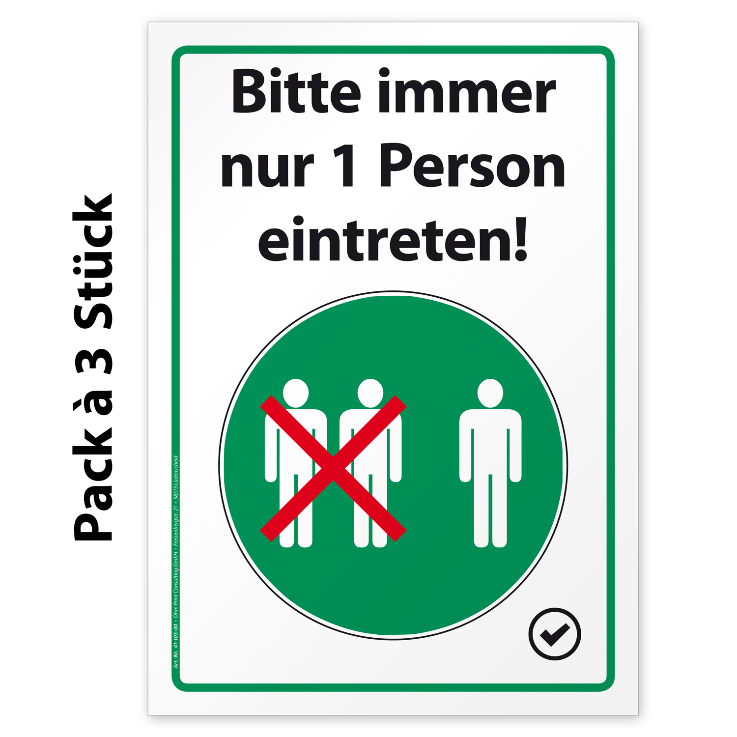 CoronaAufkleber Bitte immer nur 1 Person eintreten