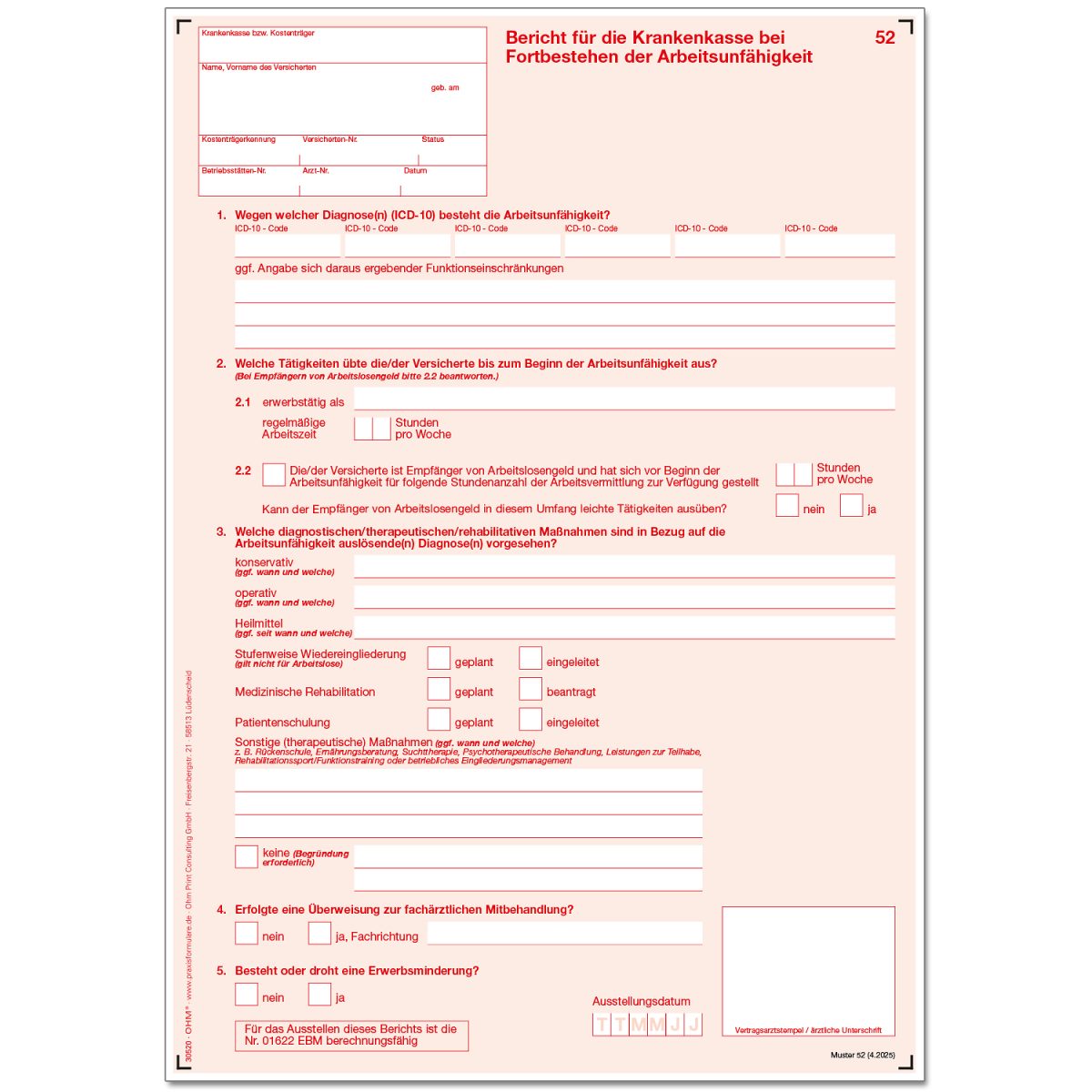 Bericht für die Krankenkasse bei Fortbestehen der Arbeitsunfähigkeit ...