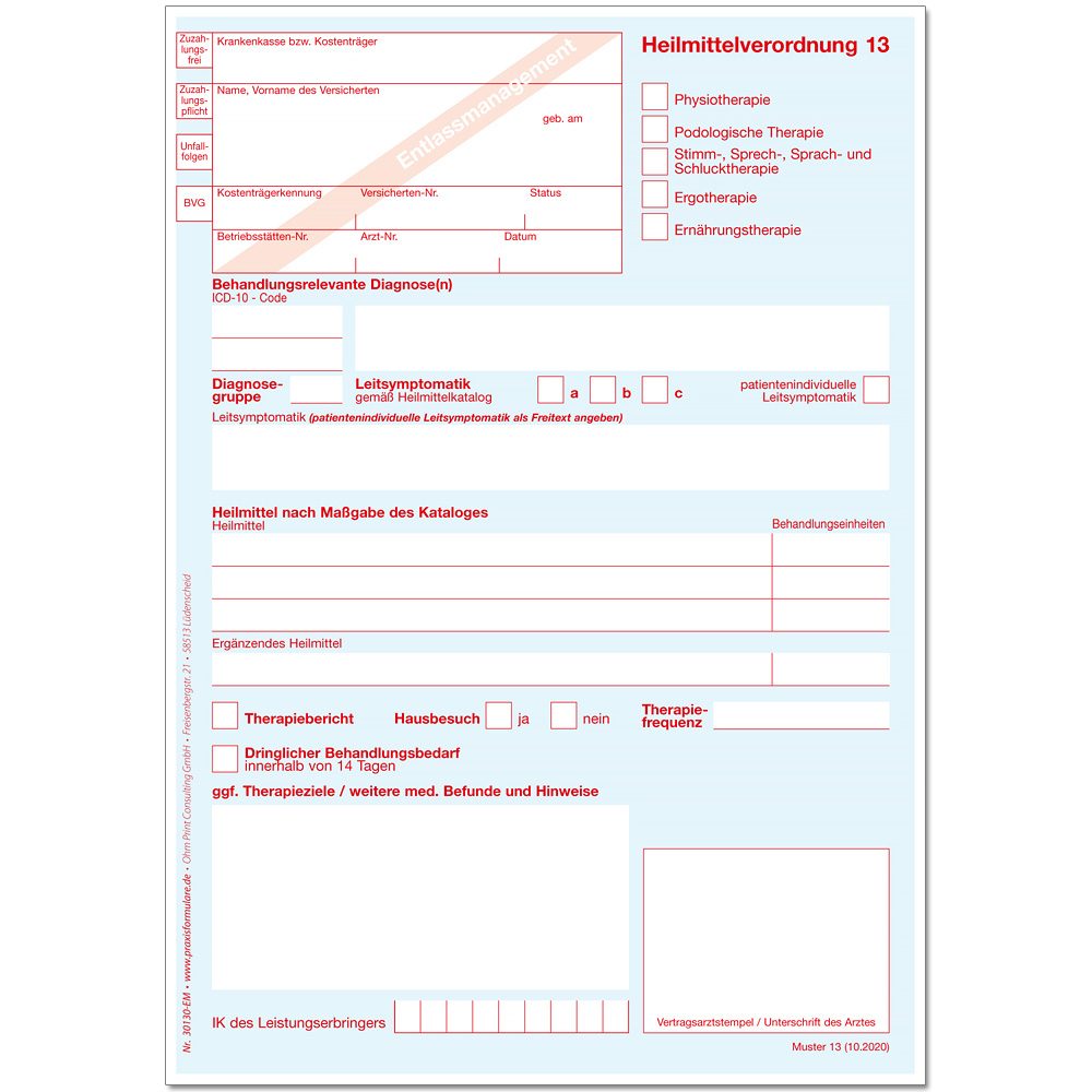 Entlassmanagement - Heilmittelverordnung Muster 13